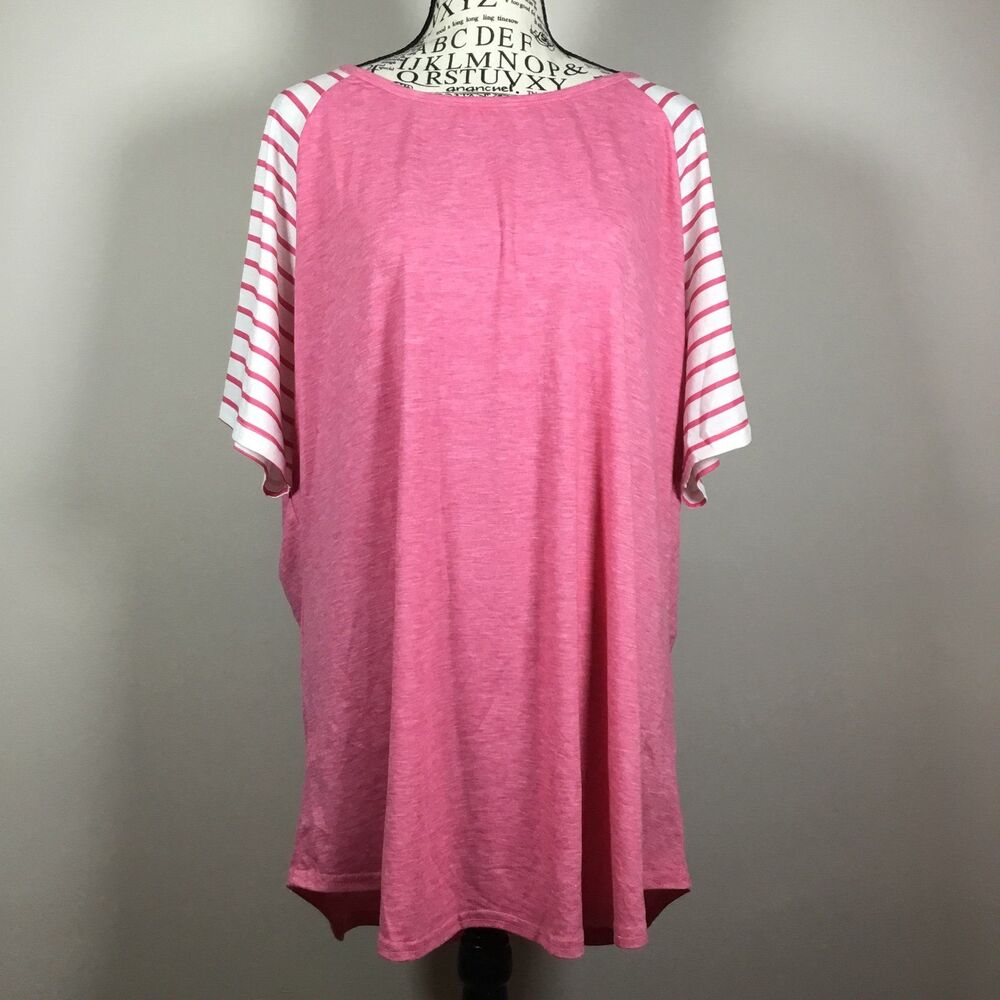 Loose soft cozy tshirt bright pink white striped sleeves raglan style 3XL